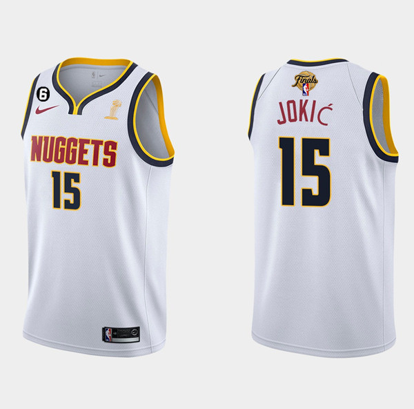 Men's White Denver Nuggets #15 Nikola Jokic 2023 Finals Champions Association Edition With NO.6 Patch Stitched Basketball Jersey